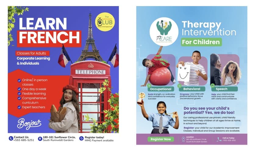 Class and therapy posters, designed by BizAssist