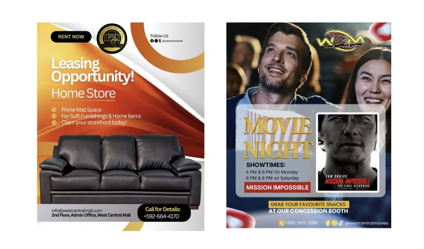 Leasing and cinema posters, designed by BizAssist