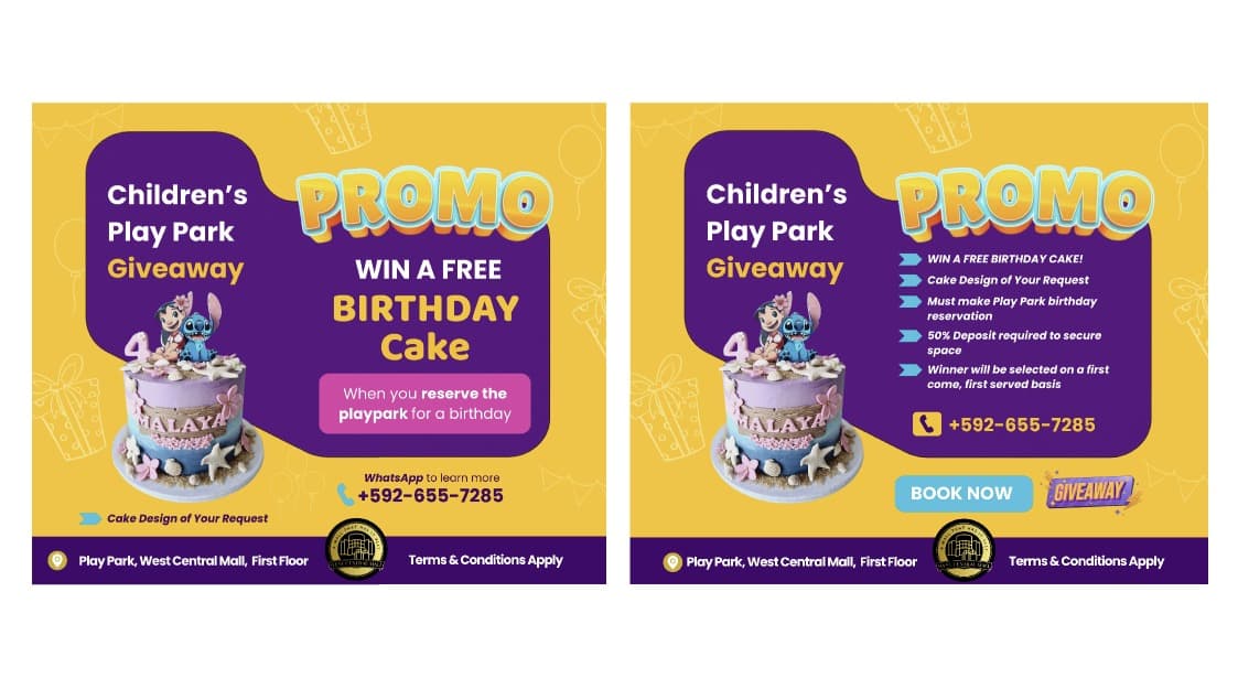 Birthday giveaway posters, designed by BizAssist
